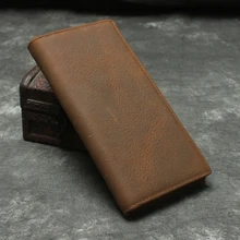 Мужской кошелек ручной работы из натуральной кожи, Длинный кошелек из воловьей кожи, кошелек с держателем для карт