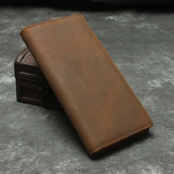 

Handmade Men Genuine Leather Wallet Long Bifold Cowhide Purse Card Holder Purse