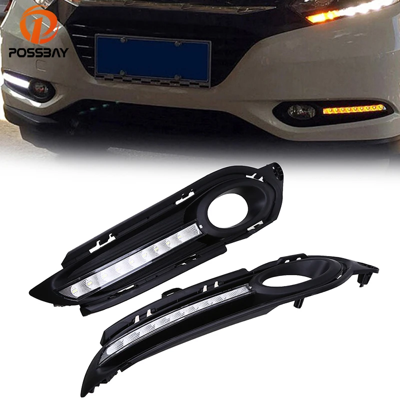 

POSSBAY Day Light LED Daytime Running Lights for Honda Vezel 2013-Present White Yellow Turn Signal Lights Fog Light Grill Covers
