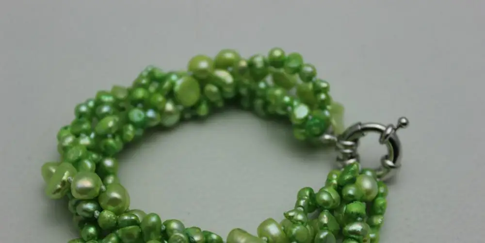 

5strands twist Green 4-8mm freshwater pearl bracelet 9INCH "Handmade" Alloy a(5.18)