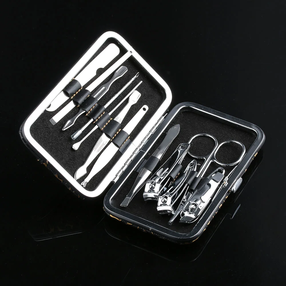 

Leopard Pattern Box + 12 in 1 Portable Stainless Steel Personal Manicure Set Mini Nail Cutter Nail Pedicure Set Nail Clippers