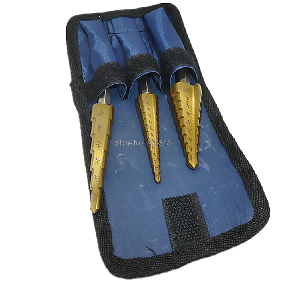 

3pcs Hss Cone Step Drill Bit Metal Wood Hole Cutter Titanium Coated Sae Cone Drill Bit 3/16"-1/2'' 1/4"-3/4'' 1/8"-1/2'' + Punch