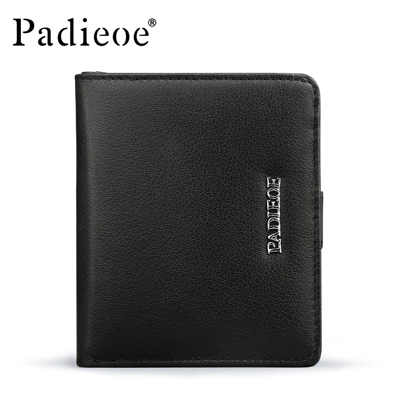 

Padieoe New Fashion Genuine Leather Men Wallets Business Mini Purse Card Holder with Zipper Coin Pocket