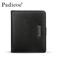 Padieoe New Fashion Genuine Leather Men Wallets Business Mini Purse Card Holder with Zipper Coin Pocket