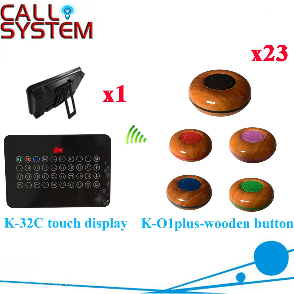 Wireless Call Button Service System Long Range Distance 433.92MHZ Restaurant Pager Equipment( 1 display+ 23 call button )