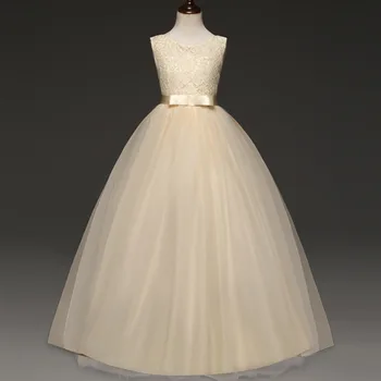 

Princess Flower Girl Dresses Sweet Butterfly-knot Belt Design Simple Solid Color Long Tulle Elegant Teenage Girl Party Dress