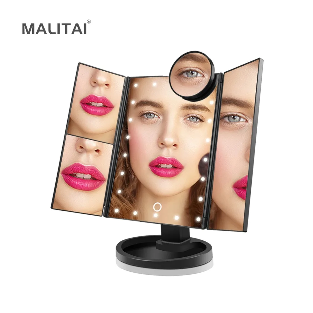 

Fashion 22 LED Dressing Table lamp Touch Sensor Dimmable Night Vanity Makeup Mirror light 1X/2X/3X/10X Magnifying Tri-Folded