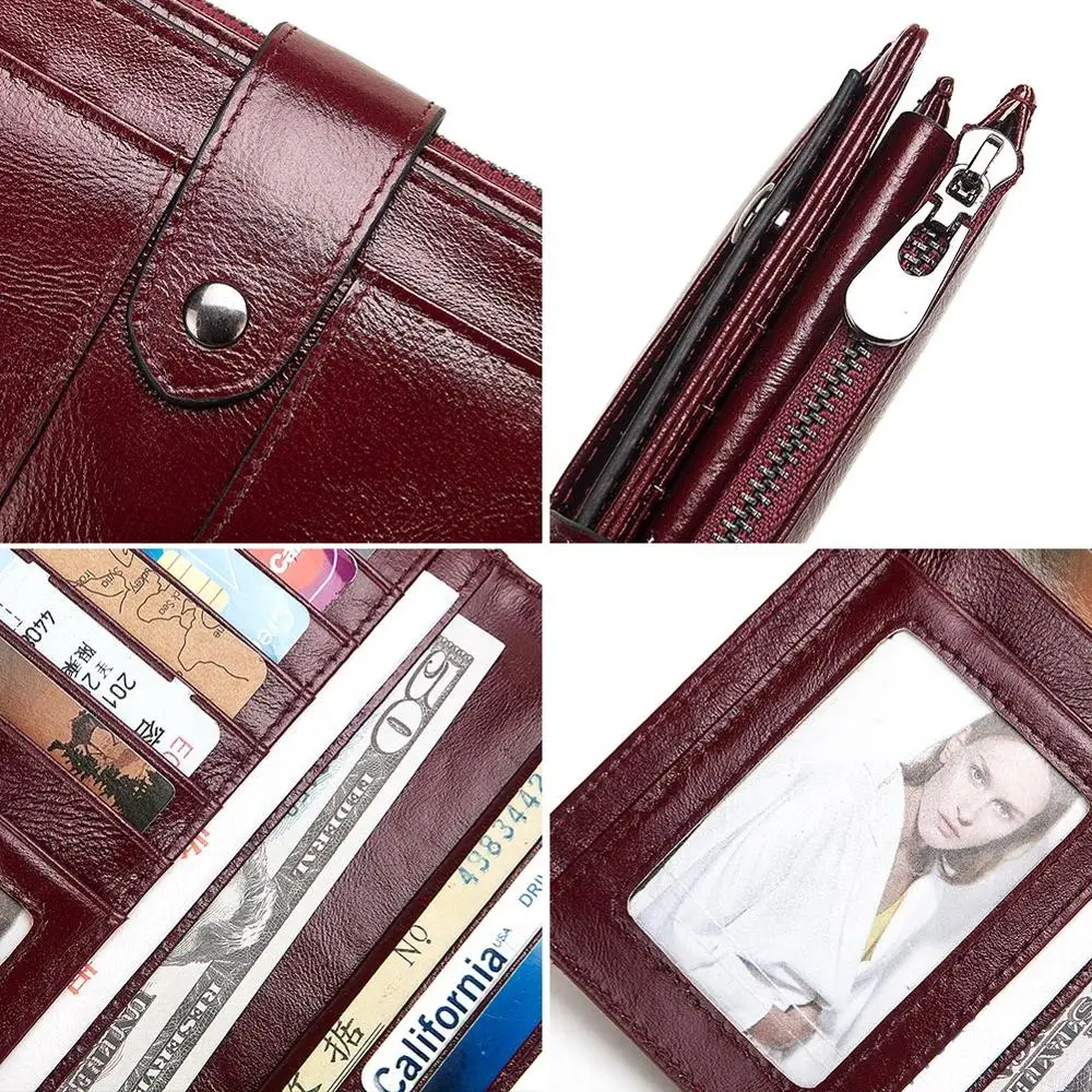 Women Clutch Wallet Genuine Leather Female Coin Purse Wallet Rfid Long Women Cell Phone Pocket Purses Card Holder For Money Bag