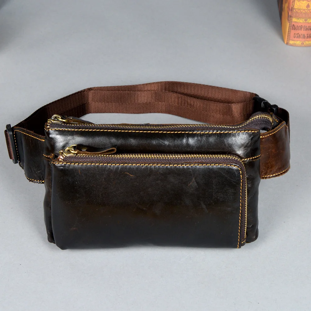 Vintage Men Belt Waist Packs Genuine Leather Waist Bags Travel Male