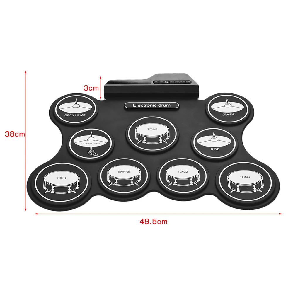 Digital Electronic Drum Set Portable USB Foldable Drum Kit 9 Silicon Pads with Drumsticks Foot Pedals for Beginner Children