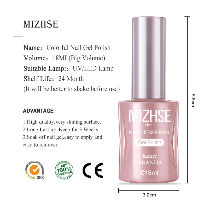 MIZHSE 18 мл Гель-лак для ногтей Esmalte Перманентный 36 чистых цветов Гель-лак для ногтей отмачиваемый УФ-Гель-лак для маникюра Дизайн ногтей салон