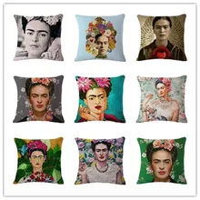 ФОТО painter frida kahlo portrait 3d cushion cover vintage cotton linen for sofa home decorative throw pillow cover bz-106