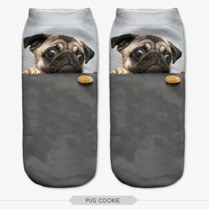 ZHBSLWT на одной стороне 3D Печатный чехол pug Life Для женщин носки calcetines Повседневное характер носки Укороченные носки унисекс