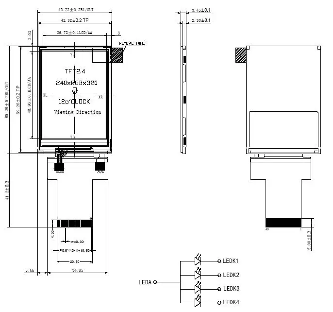 Z240IT008 2,4 дюймов TFT сенсорный экран ЖК-дисплей 40pin 240*320 SPI 3-провод 4-провод последовательный порт 8-битный-16-битный ILI9341