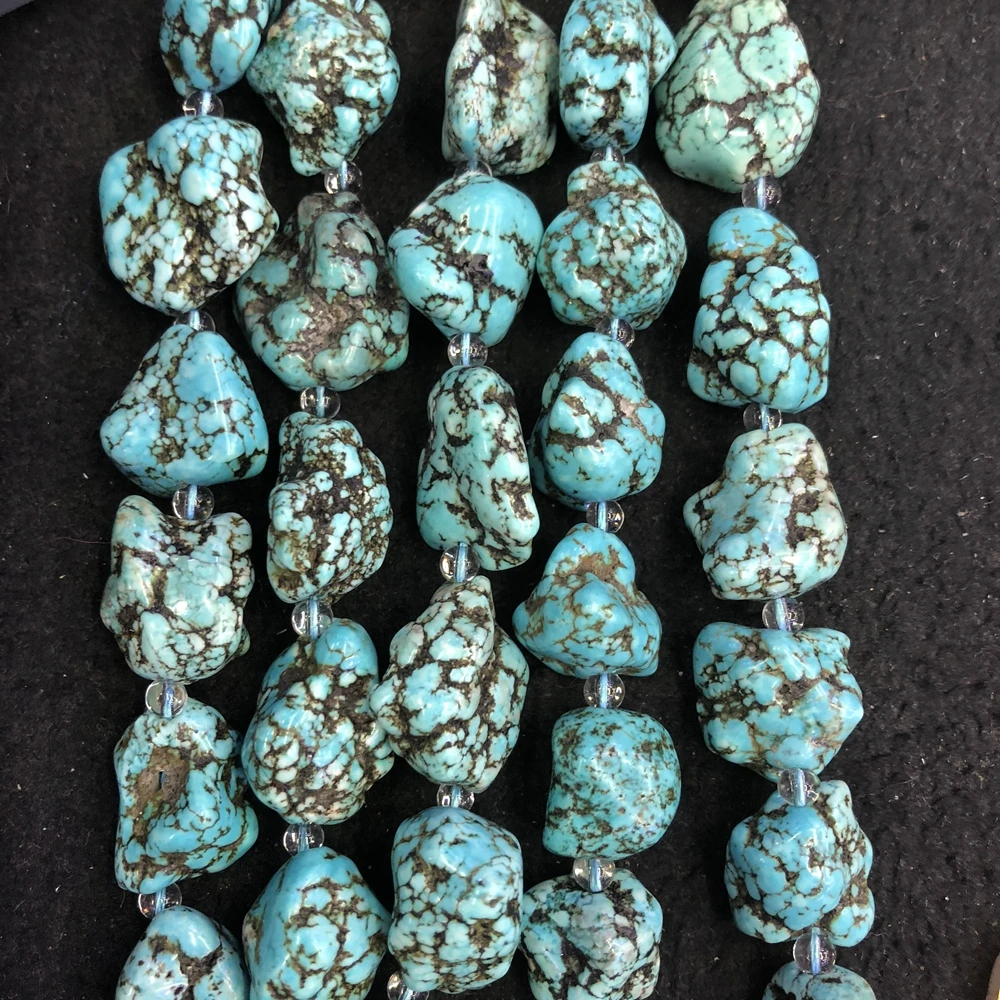 Wholesale 2strings Natural Howlite Turquois e Gem Stone Polished Raw Nugget Beads,Genuine Gem Jewelry Making Beads,15.5\