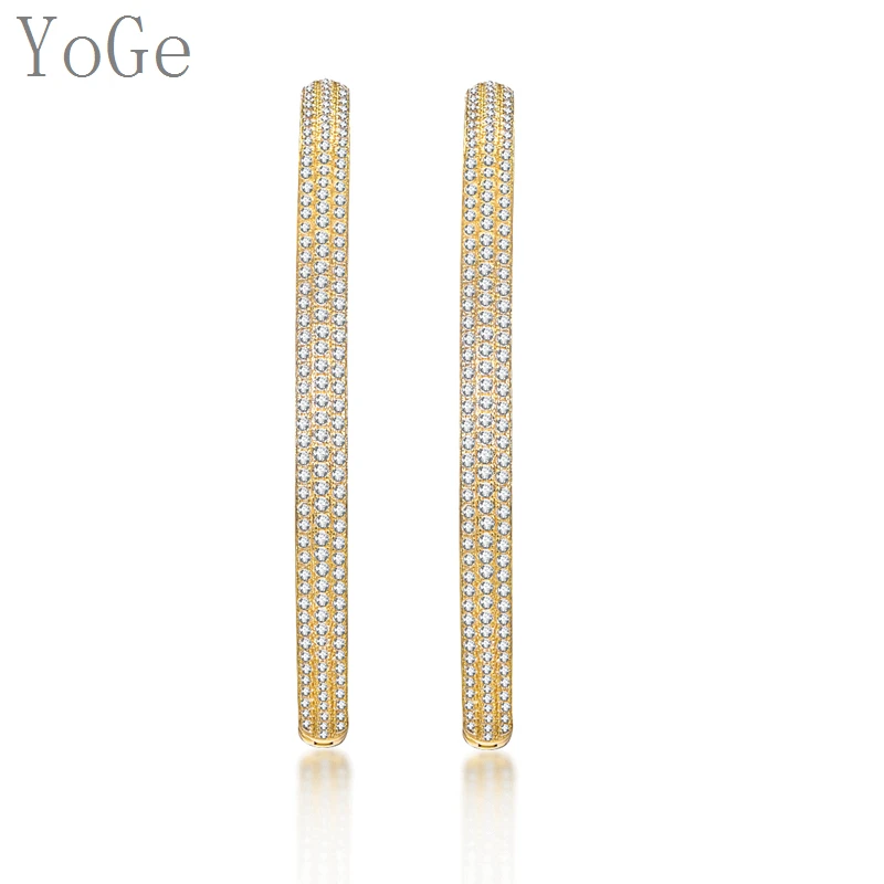 Серьги кольца YoGe E61023G с крупными фианитами 6 см|hoop earrings|earrings hoop earringsearrings women |