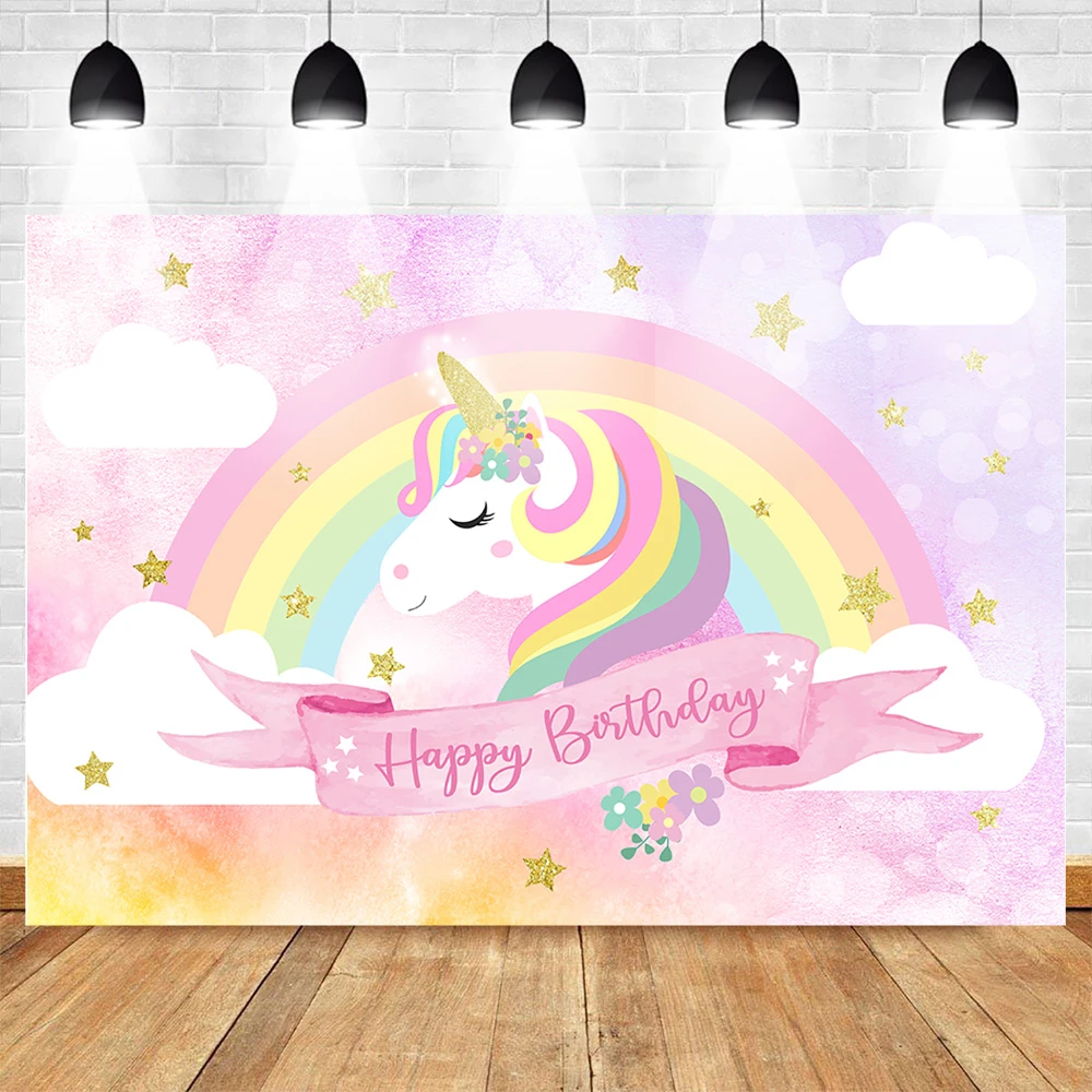 Mocsickaunicornの誕生日の背景ピンクのレインボークラウドユニコーン写真の背景ユニコーンのテーマ誕生日パーティーの背景 背景 Aliexpress