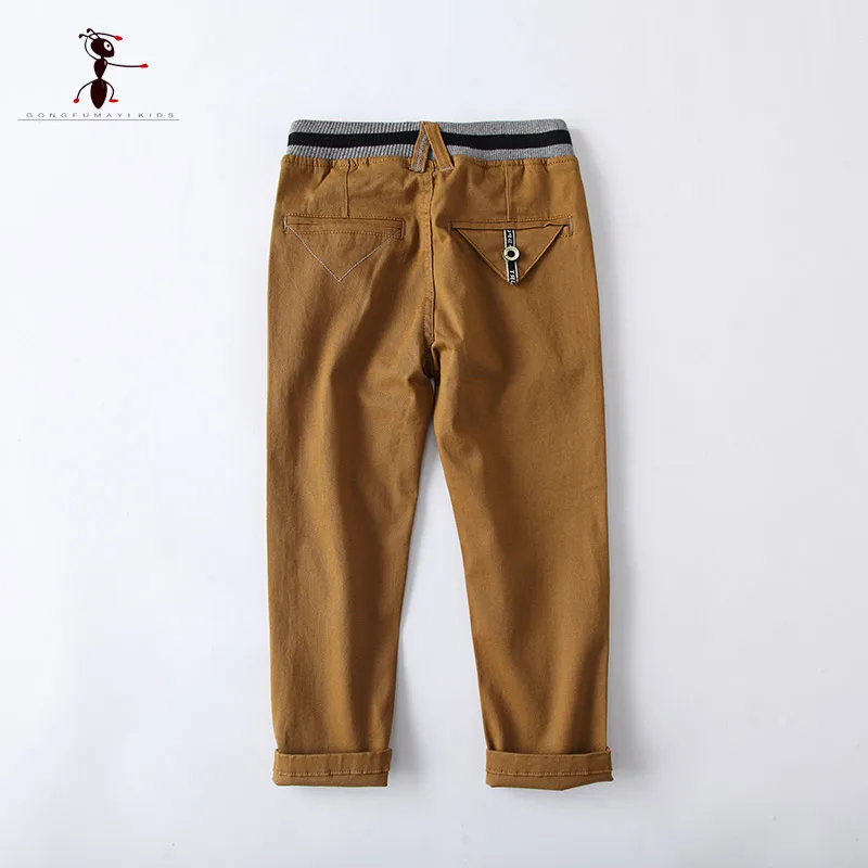 Kung Fu Ant/осенние штаны для мальчиков; Детские повседневные хлопковые брюки с карманами; однотонные расклешенные брюки с вышивкой; 73401