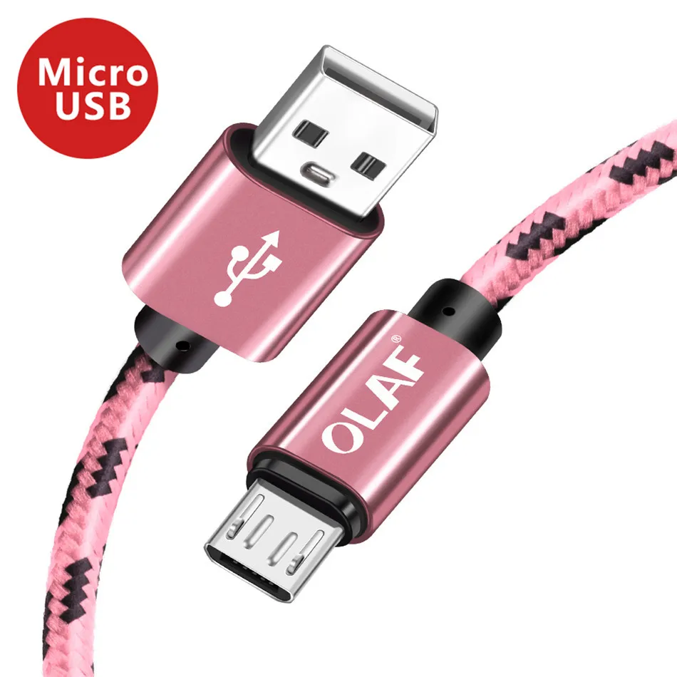 Олаф Micro USB кабель 2.1A Быстрая зарядка и синхронизация данных кабели для samsung нейлоновая оплетка type-C USB C кабель для huawei mate 20 Pro - Цвет: Rose gold For Micro