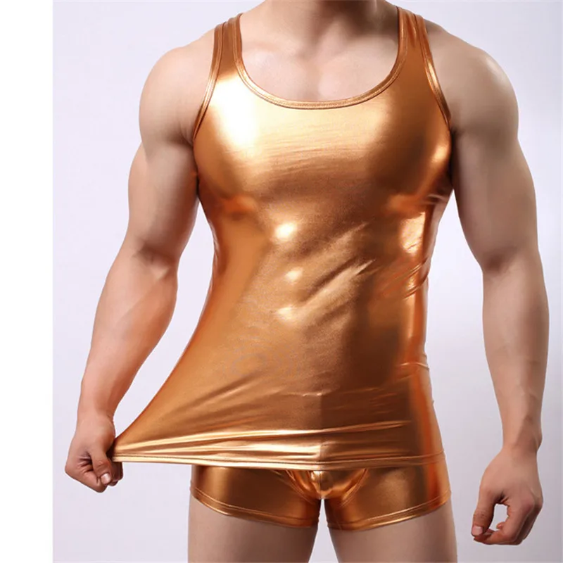 Мужской сексуальный жилет Размеры M/L/XL/XXL майки из искусственной кожи для мужчин