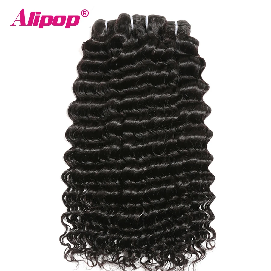 Deep Wave Hair 3 Bundles Alipop 100% Human Hair Peruvian Hair Bundles Remy Hair Extensions Weave Bundles Natural Black 1B (6)