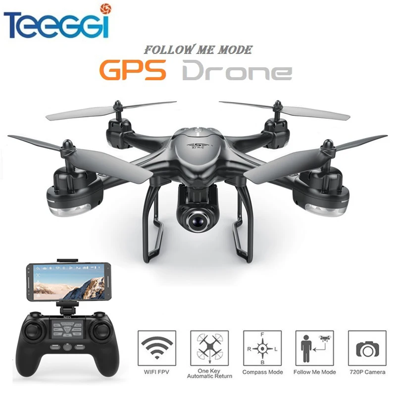 

S30W Dual GPS RC Drone with 720P/1080P HD Camera WiFi FPV RC Quadcopter Follow Me One-Key Return RC Helicopter VS S70W X8PRO