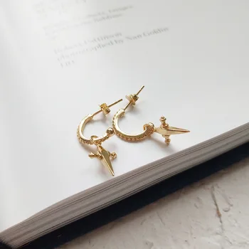 

Tide the Real Korea overall 925 sterling silver earrings C shape small cross golden earrings earrings