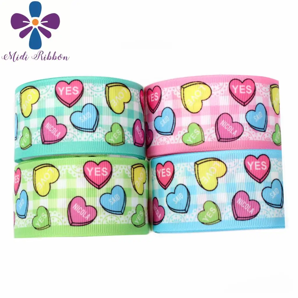16mm-75mm Check Series Colorful Heart Sweet Words Printed Grosgrain/Foe Ribbon DIY Hair Bowknots Party Decor 50yards/roll | Дом и сад