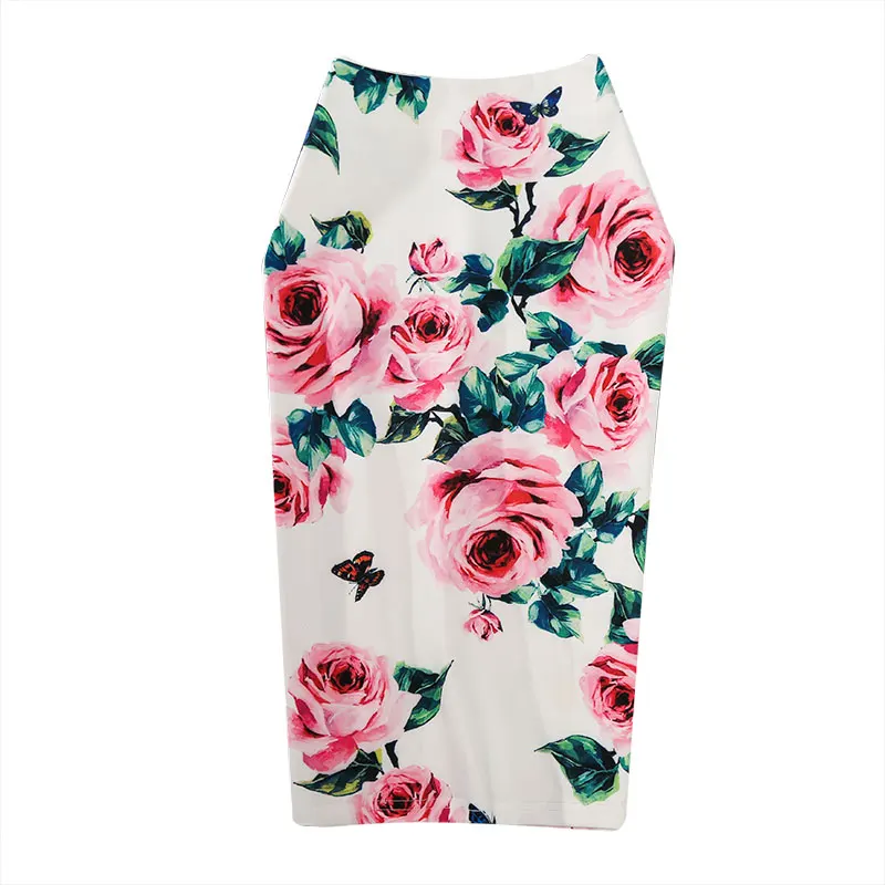 CR Ретро Женская юбка с цветочным рисунком розы, сексуальная обтягивающая юбка-карандаш средней длины, юбки XXL размера, летняя офисная одежда, Saia - Цвет: Белый