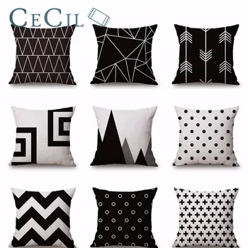 

Cushion Cover Cotton linen black white Geometry Printed Arrow Triangle Ripple Home Sofa Throw Pillows Case Decorative Pillow