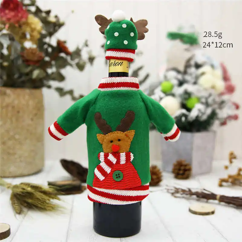 Santa Claus Wine Bottle Cover Lovely Christmas Party Decoration With Hat Clothing Red Wine Bottle Case Table Decoration #2o31 (6)