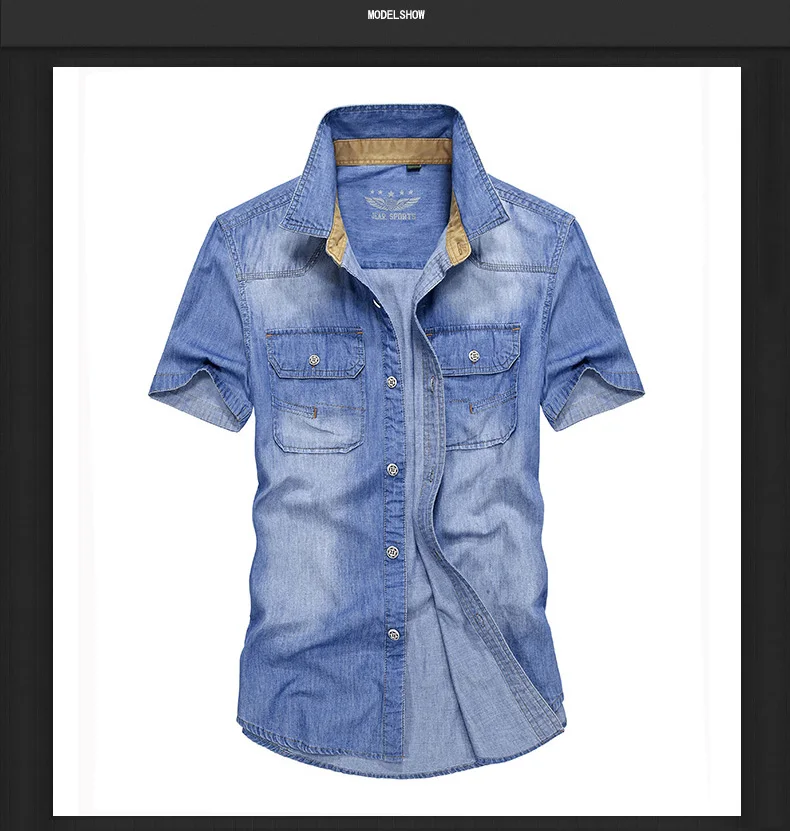 2019 Бесплатная доставка Для Мужчин's джинсовая рубашка AFS джип бренд Для мужчин рубашки Slim Fit Костюмы короткий рукав Для мужчин рубашка