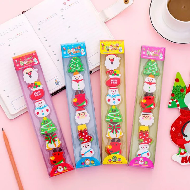 6 Pcs/pack Cute Merry Christmas Erasers Mini Christmas Tree Santa Claus