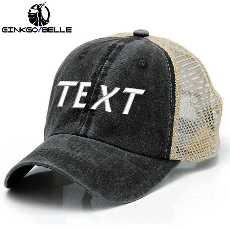 

Personalized Custom Text LOGO Embroidery Washed Cotton Mesh Baseball Cap Men & Women Summer Hats Snapback Cap Dropshipp