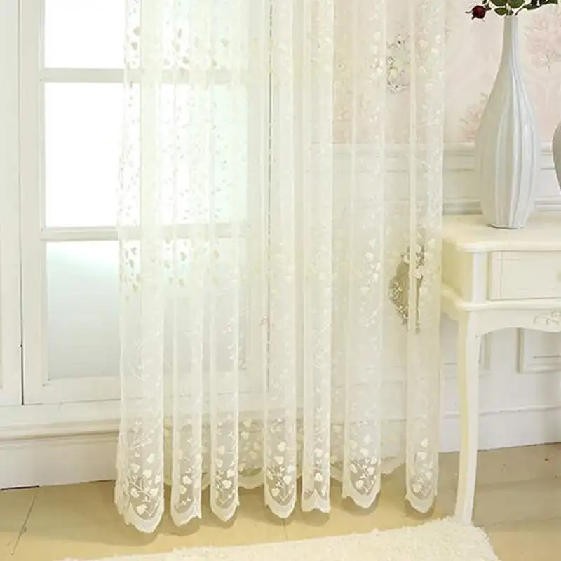 Korean Embroidery Luxury Flowers Lace Bedroom Tulle Drapes Window Treatments Screening Sheer Voile Curtains For Living Room #4 