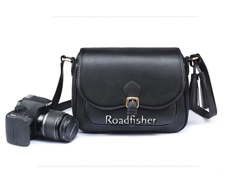 Roadfisher черный коричневый из искусственной кожи женские дамы путешествия кисточкой камера сумка Вставить чехол для Canon Nikon sony Fuji цифровой SLR DSLR