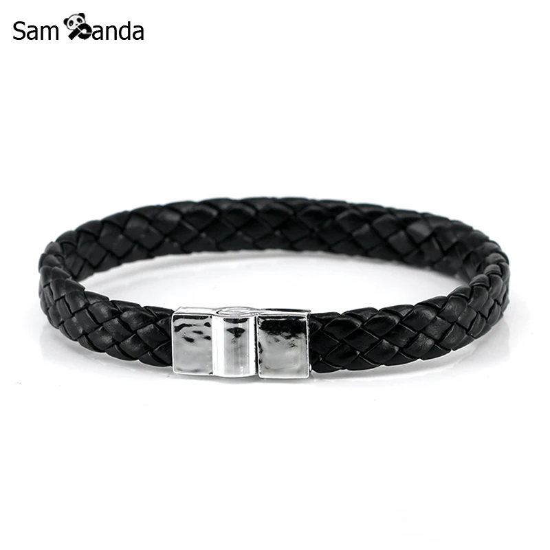 Black Braided Leather Bracelet Men Stainless Steel Themenstyles Black Braided Leather Bracelet Men Stainless Steel