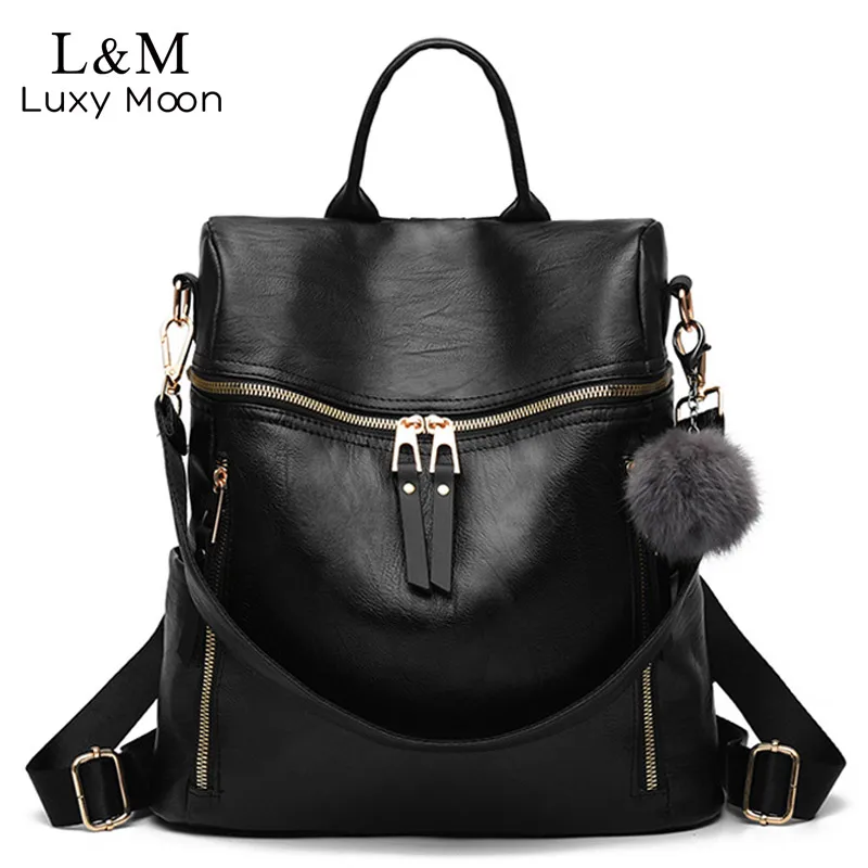 Простой модный рюкзак, женские кожаные рюкзаки для девочек-подростков, школьные сумки, винтажная однотонная черная сумка на плечо, mochila XA267H