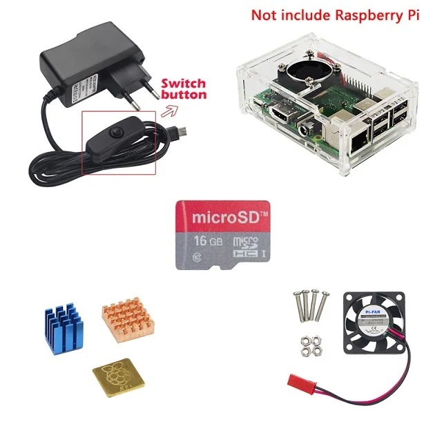 Для Raspberry Pi 3 комплект Акриловый чехол коробка+ вентилятор охлаждения+ адаптер питания зарядное устройство+ радиатор Coolor для Pi 3 Модель B 3B Plus - Цвет: Kit B