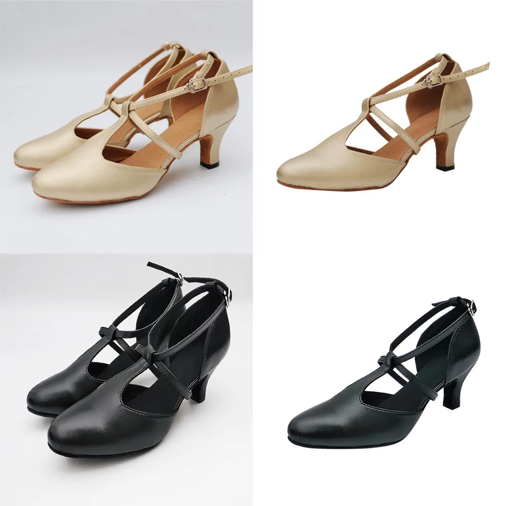 

Professional Women Ballroom Latin Dance Shoes Leather Black Tango Shoe Ladies Closed Toe Salsa Shoes Female High Heels Modern