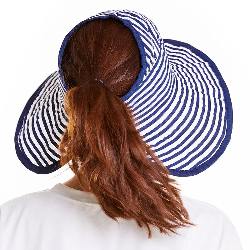 Полосатый Топ пустой летние Для женщин шляпа с широкими с полями, солнце козырек пляжные Кепки женские летние шляпы Для женщин пляжный костюм с полосками Повседневное складные солнцезащитные очки - Цвет: navy