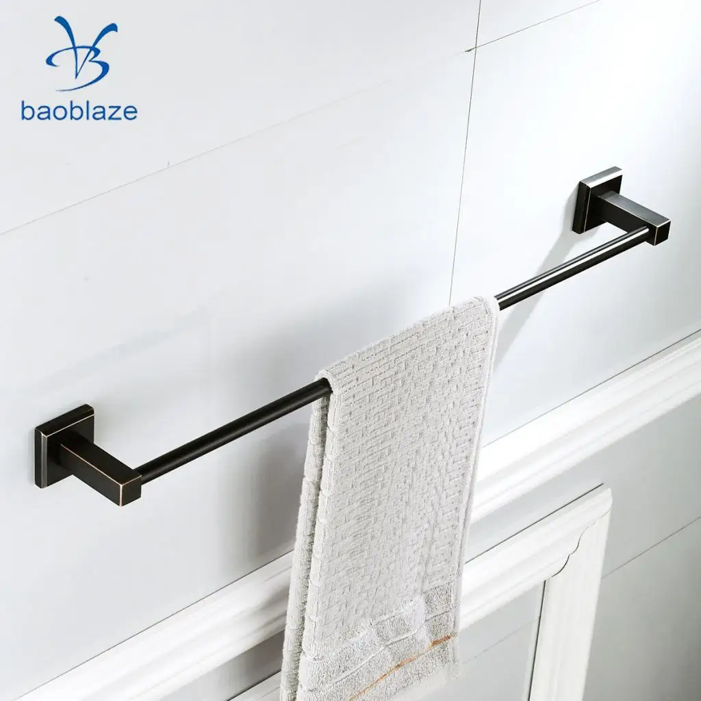 Baoblaze Large Towel Holder Rack, Bath Hanger Hook Wall Mounted Bathroom Black Brass - 1 Line, 2 Line, Round Ring Types Select