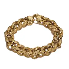 15 мм литье Снаряженная кубинская звено цепи Уникальный серебряный золотой черный цвет браслет для байкеров мужчин нержавеющая сталь браслет ювелирные изделия 9"