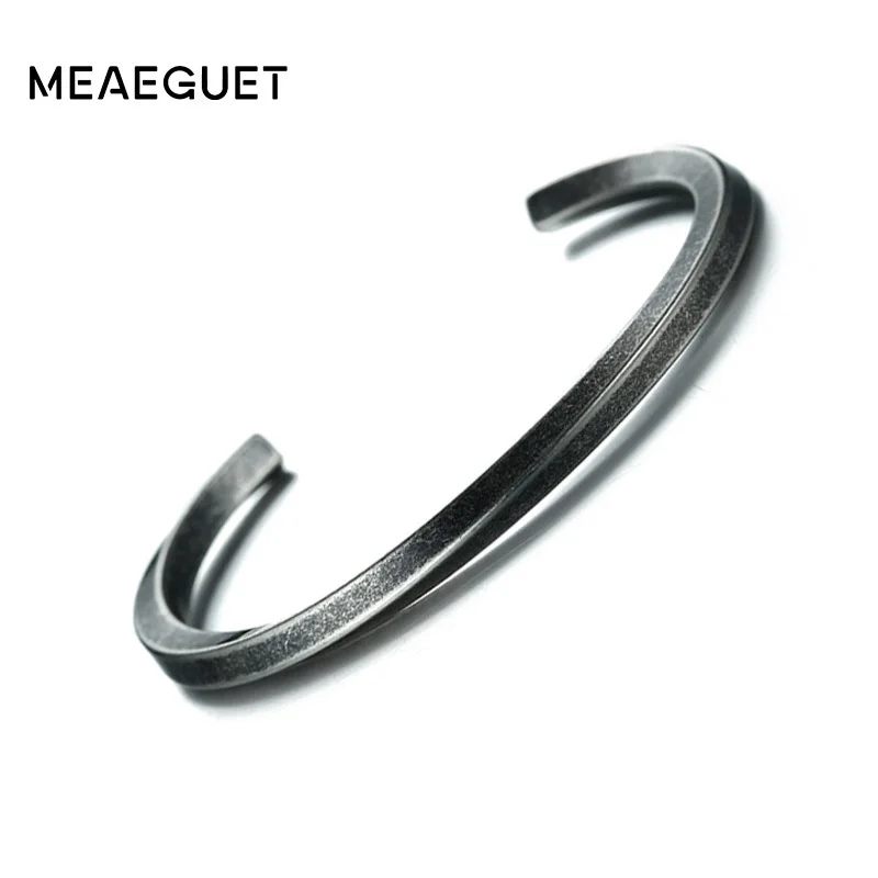 

4mm Vintage Silver Black Punk Men's Bracelet 316L Stainless Steel Cuff Bangles For Male Pulseira Masculina Jewelry