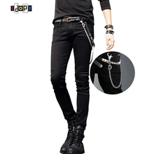 Heißer Verkauf Mens Koreanischen Designer Schwarz Slim Fit Jeans Punk Kühlen Super Dünne Hosen Mit Kette Für Männer