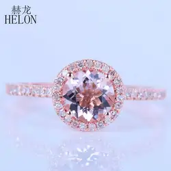 HELON продвижение Solid 14 к розовое золото Halo 6 мм 0.72ct морганит 0.2ct Природные Алмазы вставленные мостовой закрепкой Свадебные обручение