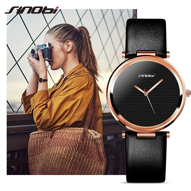 

SINOBI Fashion Ultra Thin Women's Leather Watches Ladies Luxury Brand Quartz Watch Dress Clocks Relogio Feminino Montre Femme