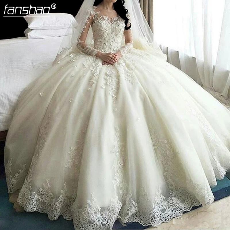 Fanshao винтажные кружевные мусульманские свадебные платья Vestido De Noiva бальное платье