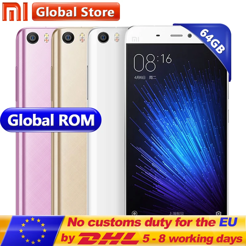 Оригинальный мобильный телефон Xiao mi 5 M5 3 ГБ ОЗУ 64 Гб ПЗУ Snapdragon 820 15 дюйма FHD 16 МП