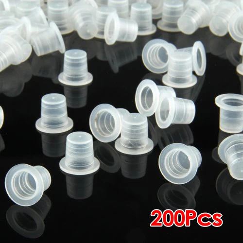 

200 Plastic Small Tattoo Ink Cups Caps Holder Supplies